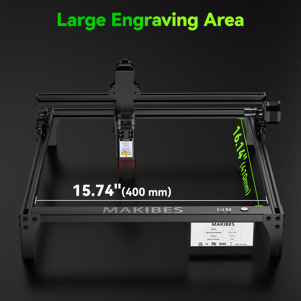 Makibes X1 5.5W Laser Engraver, 0.07*0.08mm Compressed Spot, 0.01mm Accuracy, 8000mm/min Engraving Speed, Engraver On Wood/Paper/Cardboard/Plastic/PCB board/Stainless Steel/Ceramic/Cloth, 410*400mm