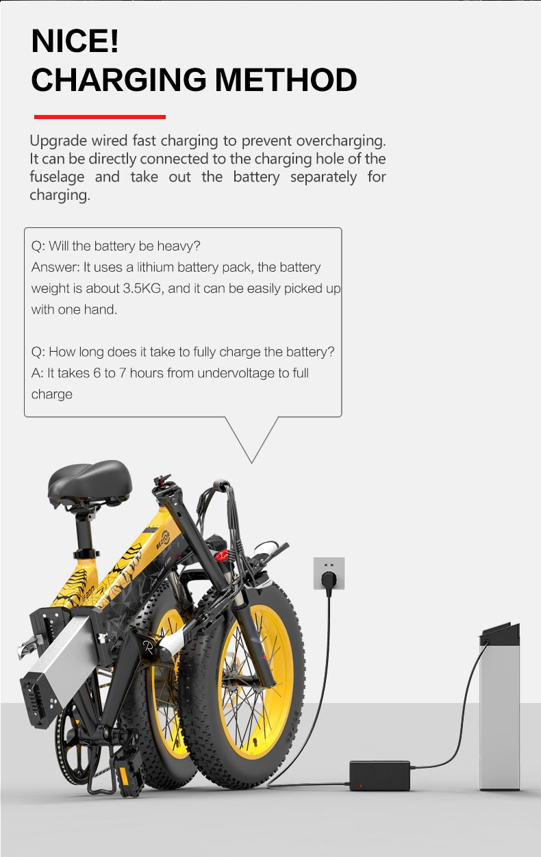 Bezior XF200 Folding Electric Bike 48V 15Ah Battery 1000W Motor 20x4.0 inch Fat Tire Aluminum Alloy Frame Shimano 7-speed Shift Max Speed 40km/h 130KM Power-assisted mileage Range LCD Display IP54 Waterproof - Black Yellow