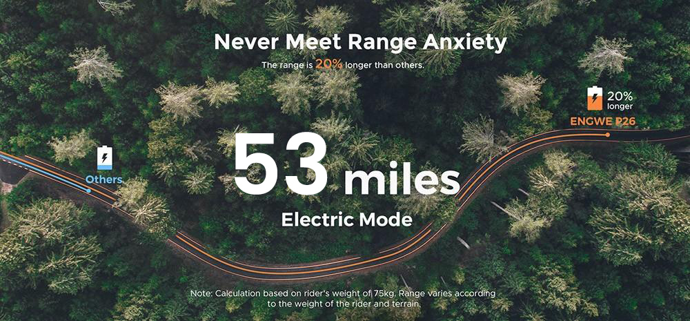 ENGWE P26 Mountain Bike 26 Inch Tire 48V 500W Motor 45Km/h Max Speed 13.6Ah Battery 86KM Range Shimano 7-Speed Gear Front Suspension Electric Bike - Grey