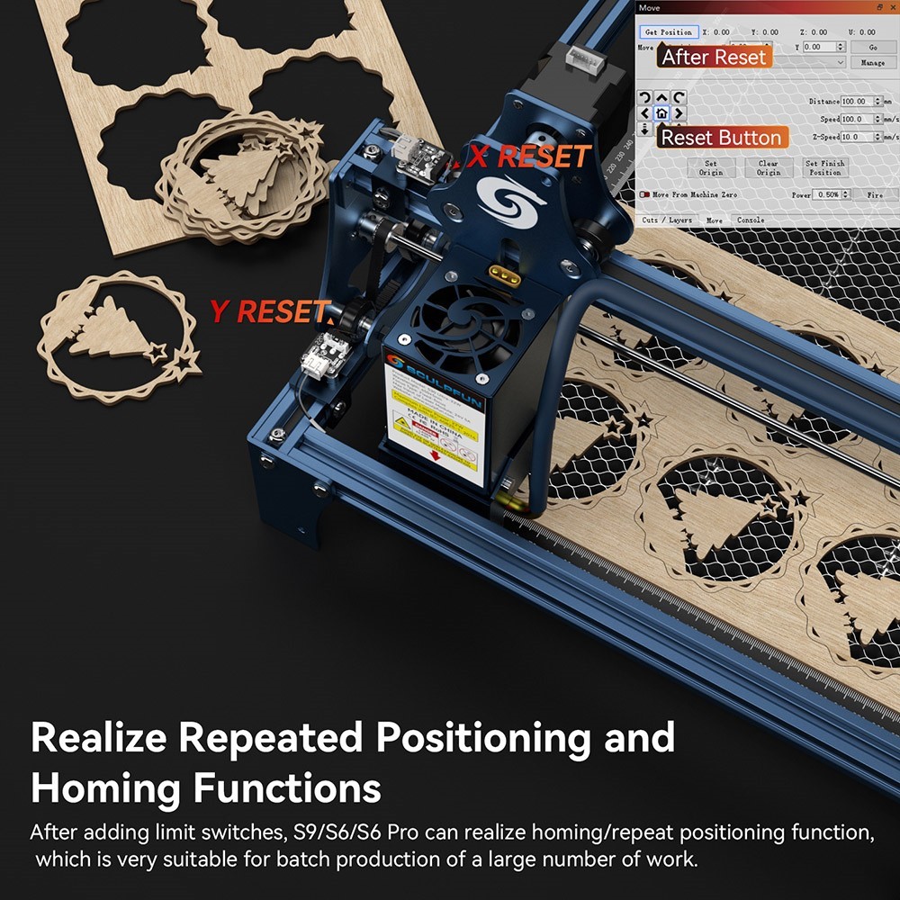 SCULPFUN S9 / S6 / S6 Pro to S30 Ultra 22W Upgrade Kit, 22W Laser Module, 0.08x0.10mm Laser Focus, 32-bit Motherboard, High-Speed Air Assist Pump, XY-Axis Limit Switch