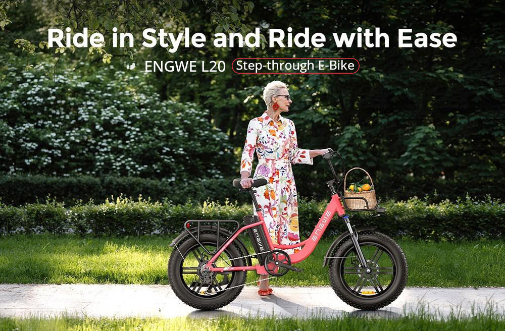ENGWE L20 Electric Bike 20*4.0 inch Fat Tire 750W Motor 25MPH Max Speed 48V 13Ah Battery 90Miles Range Max Load 120kg Shimano 7-Speed Transmission - Red