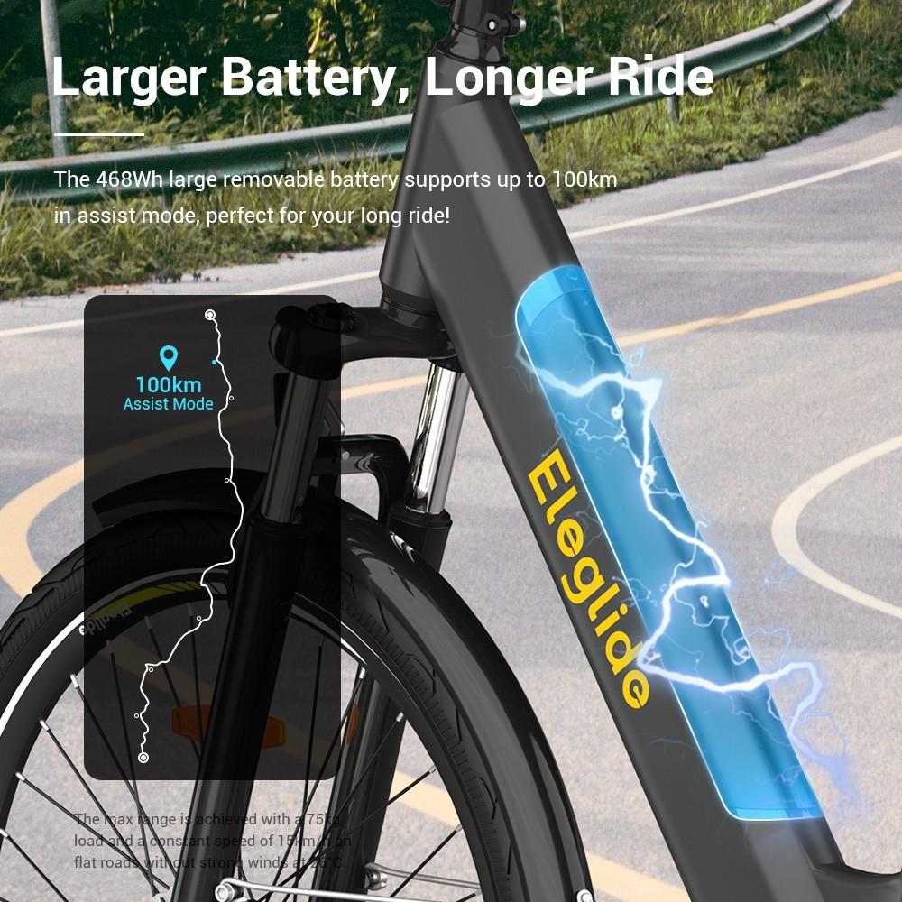 2PCS ELEGLIDE T1 STEP-THRU Electric Trekking Bike 27.5 Inch CST Tires 36V 13AH Battery 250W Brushless Motor Shimano 7 Gears Max Speed 25Km/h Max Range 100KM Max Load 120KG IPX4 Waterproof Dual Disk Brake Trekking E-Bike - Gray
