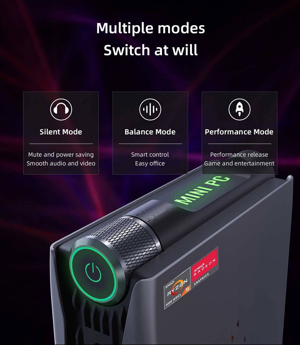AMR5 Mini PC, AMD Ryzen 5 5600U 6 Cores up to 4.2GHz, 16GB DDR4 512GB SSD, HDMI+DP+Type-C 4K 60Hz Triple Display, 4xUSB 3.0 1000Mbps LAN WiFi6 BT4.2, Windows 11 Pro, Auto/Silent Eco/Performance - EU