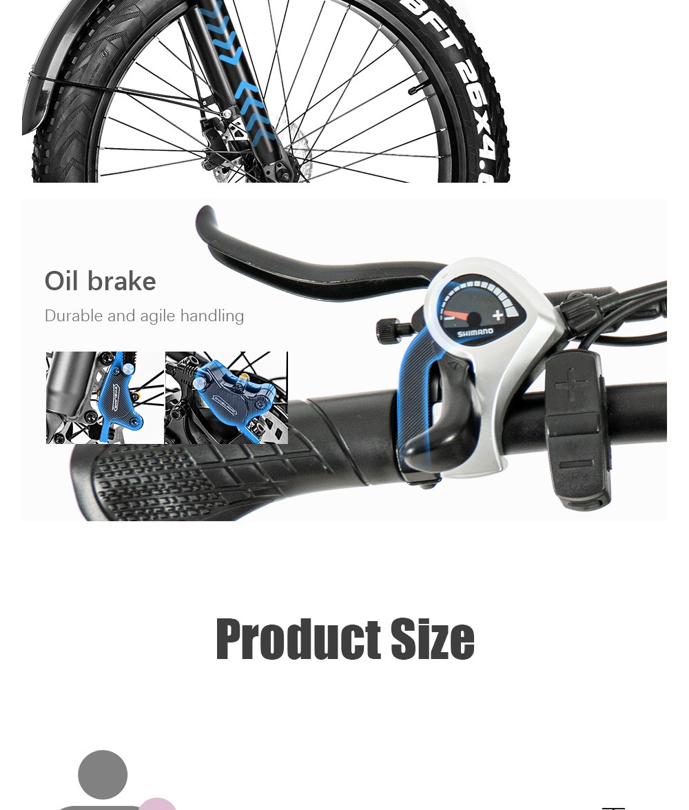 CMACEWHEEL M26 Electric Bike 26*4.0 inch CST Fat Tire 750W Motor 40-45km/h Max Speed 48V 17Ah Battery 110km Range - Black