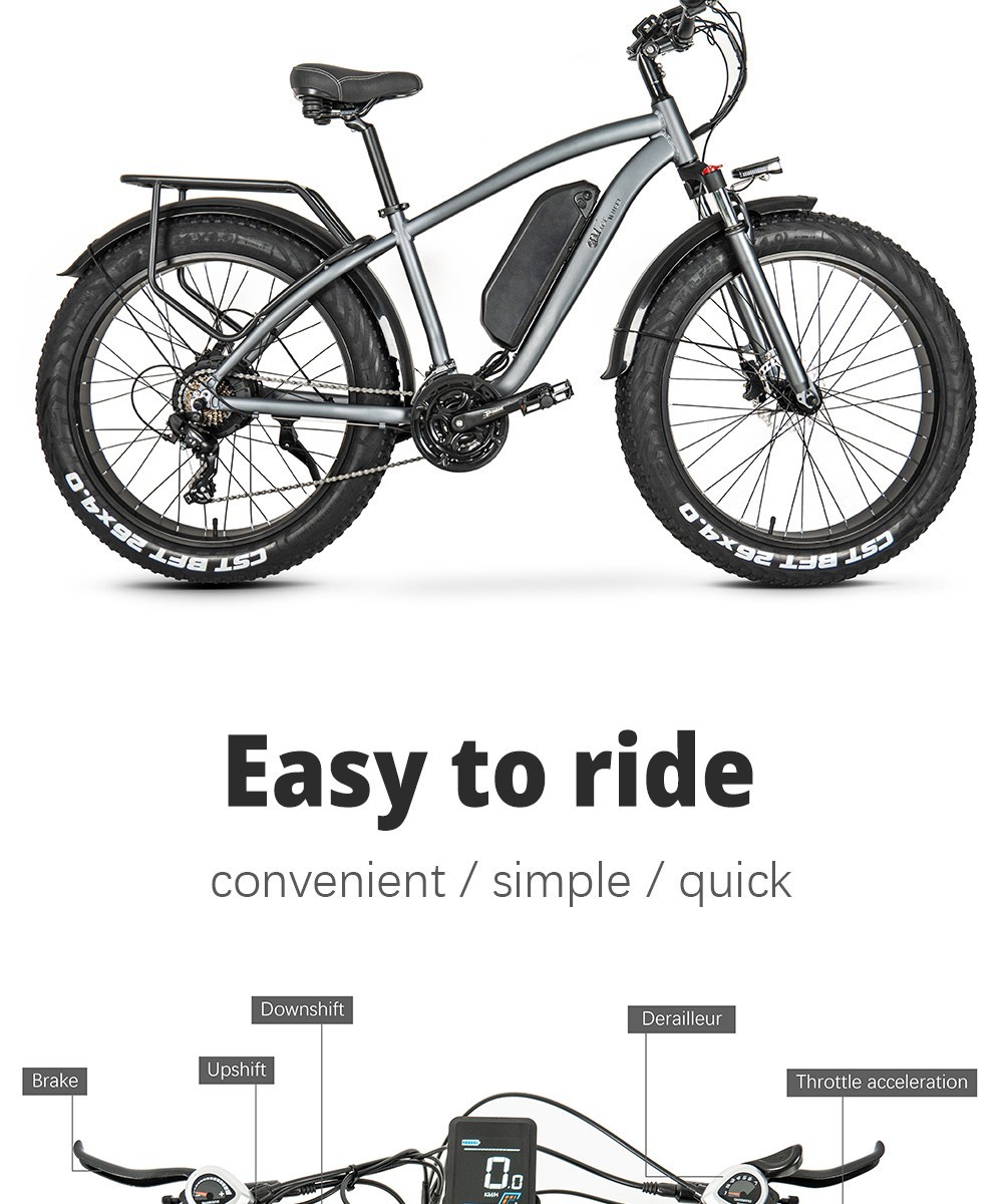 CMACEWHEEL M26 Electric Bike 26*4.0 inch CST Fat Tire 750W Motor 40-45km/h Max Speed 48V 17Ah Battery 110km Range - Black