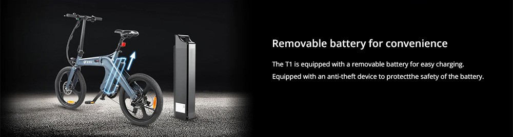 DYU T1 Electric Bike 20 Inch Tire Torque Sensor 36V 250W Motor 25Km/h Max Speed 10Ah Removable Battery Front and Rear Mechanical Disc Brakes Shimano 7-Speed Gear - Grey