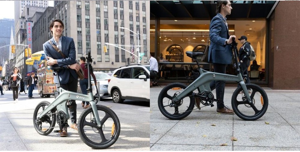 DYU T1 Electric Bike 20 Inch Tire Torque Sensor 36V 250W Motor 25Km/h Max Speed 10Ah Removable Battery Front and Rear Mechanical Disc Brakes Shimano 7-Speed Gear - Grey