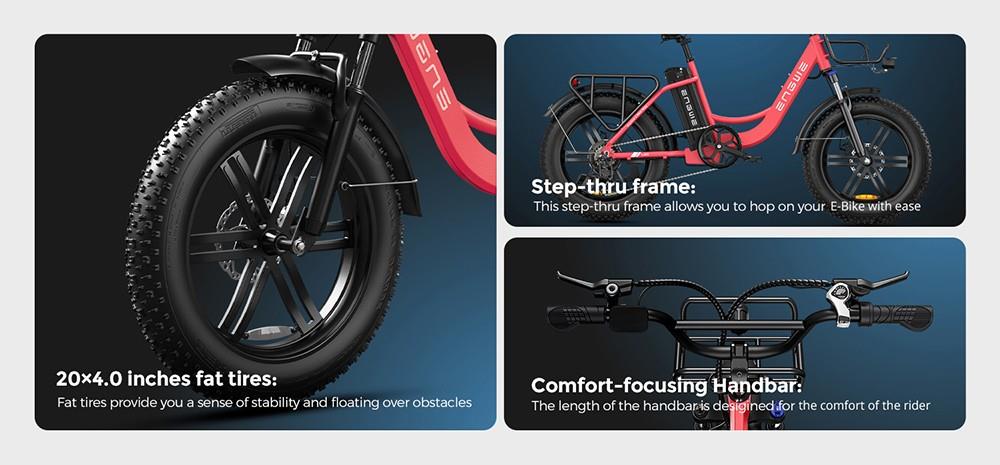 ENGWE L20 Electric Bike 20*4.0 inch Fat Tire 750W Motor 25MPH Max Speed 48V 13Ah Battery 90Miles Range Max Load 120kg Shimano 7-Speed Transmission - Green