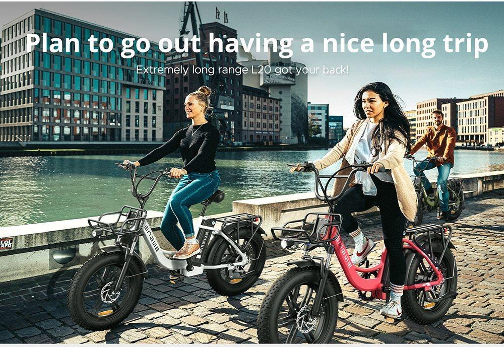 ENGWE L20 Electric Bike 20*4.0 inch Fat Tire 750W Motor 25MPH Max Speed 48V 13Ah Battery 90Miles Range Max Load 120kg Shimano 7-Speed Transmission - White