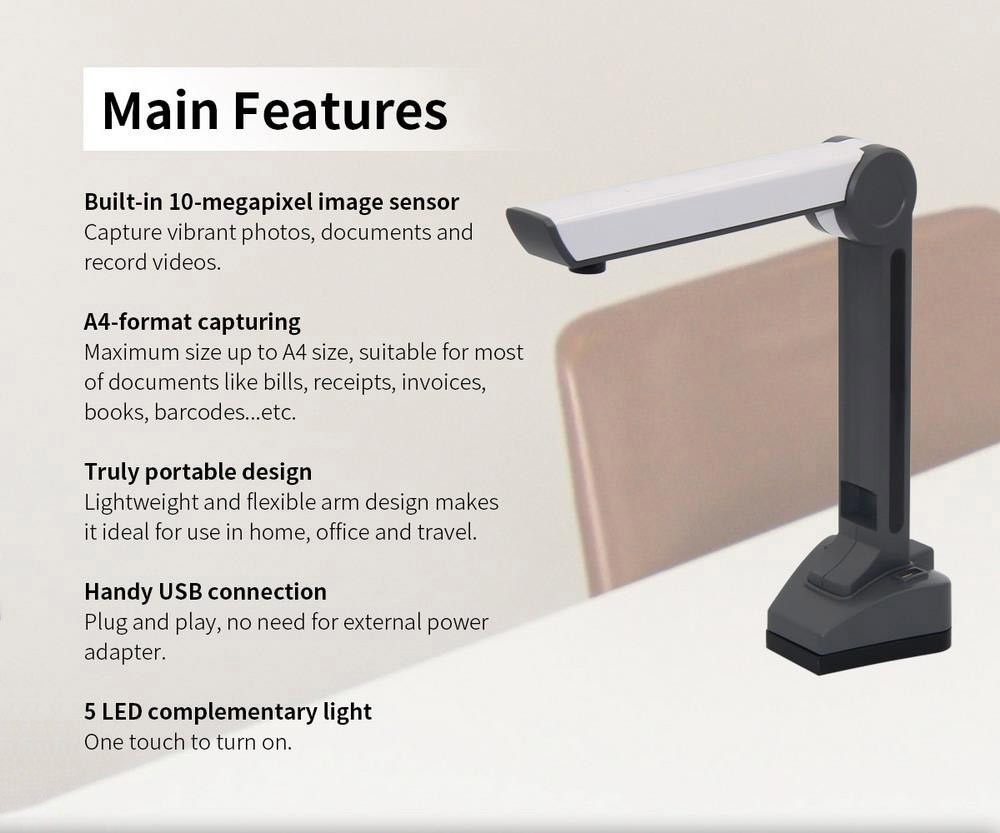 GUCEE T1000 Portable Document Scanner with 10-megapixel Image Sensor