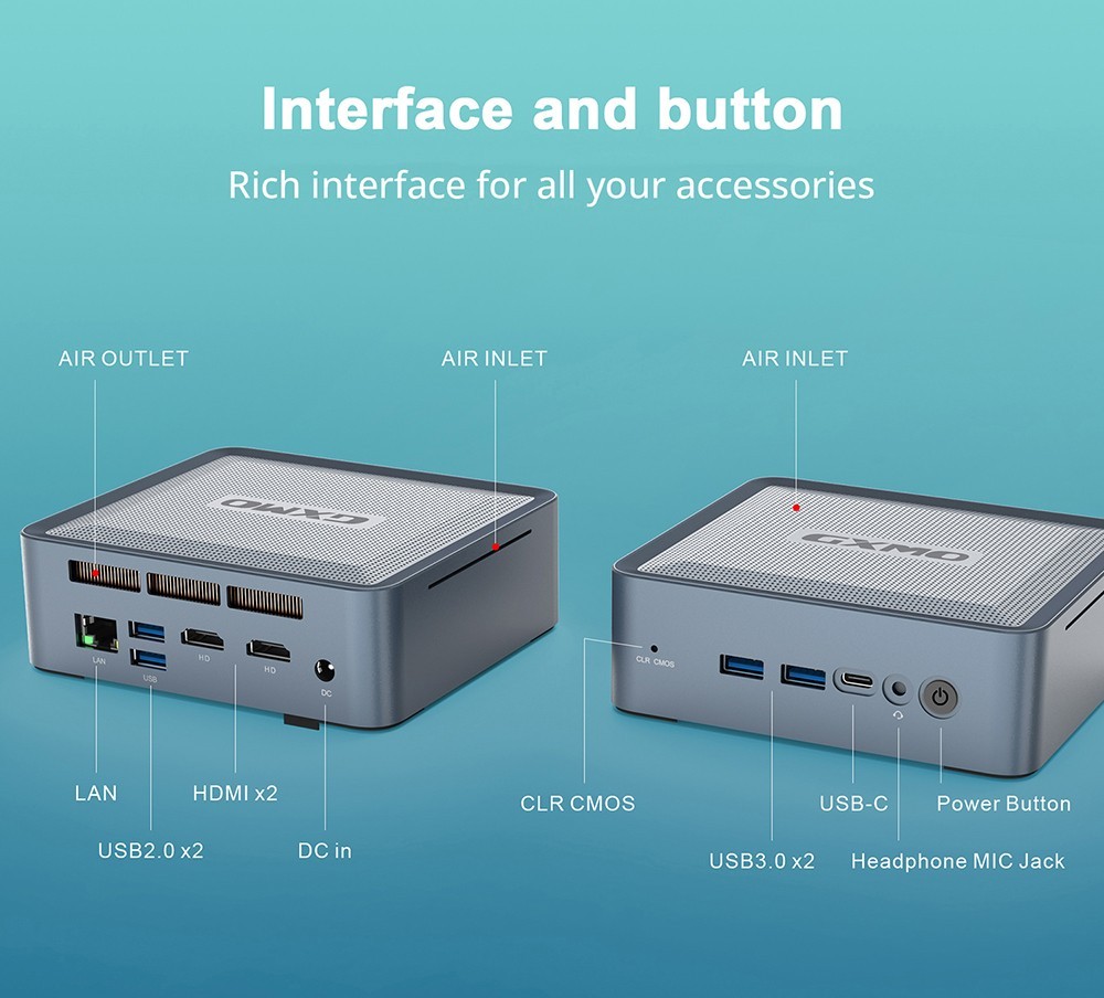 GXMO U58 mini PC AMD Ryzen 7 5800U, 16GB DDR4 512GB SSD, Windows 11 Pro, Wi-Fi 6, Bluetooth 5.2 - EU