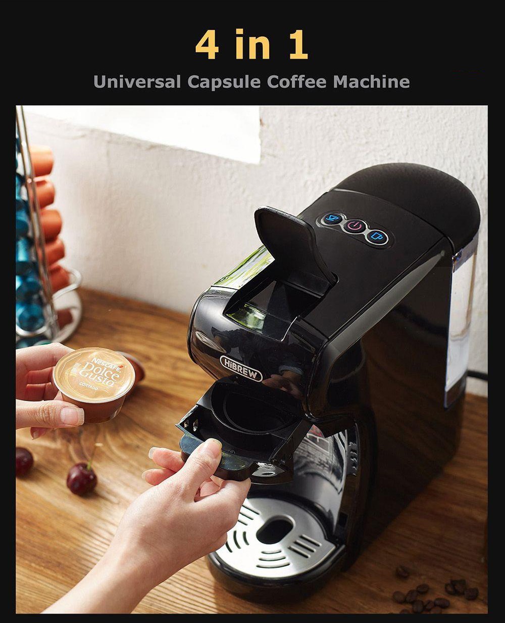 HiBREW H1A 1450W Espresso Coffee Machine, 19 Bar Extraction, Hot/Cold 4-in-1 Multiple Capsule Coffee Maker - Black