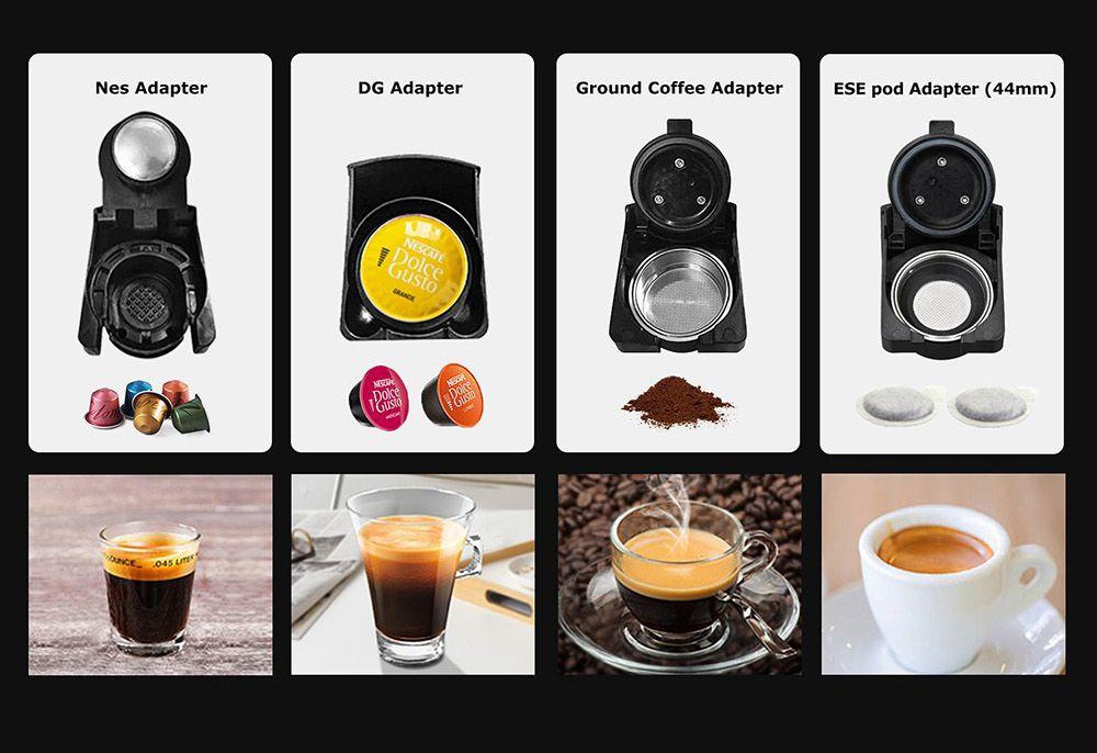 HiBREW H1A 1450W Espresso Coffee Machine, 19 Bar Extraction, Hot/Cold 4-in-1 Multiple Capsule Coffee Maker - Black