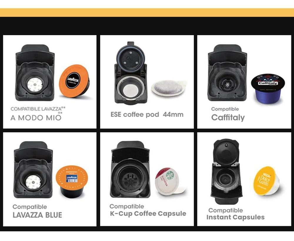 HiBREW H1A 1450W Espresso Coffee Machine, 19 Bar Extraction, Hot/Cold 4-in-1 Multiple Capsule Coffee Maker - Black