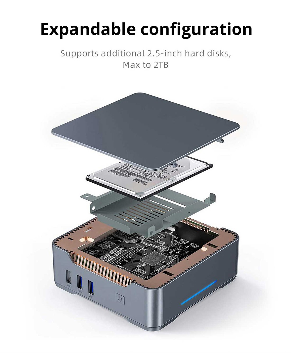 OUVIS GK3 Plus N100 Mini PC, 12th Gen Intel N100 4 Cores up to 3.4GHz, 8GB RAM 256GB ROM, 2xUSB 2.0 2xUSB 3.0 Audio, 1000Mbps LAN 2.4/5GHz Wi-Fi BT4.2, 2xHDMI VGA Triple 4K Display, Windows 11 Pro - US Plug