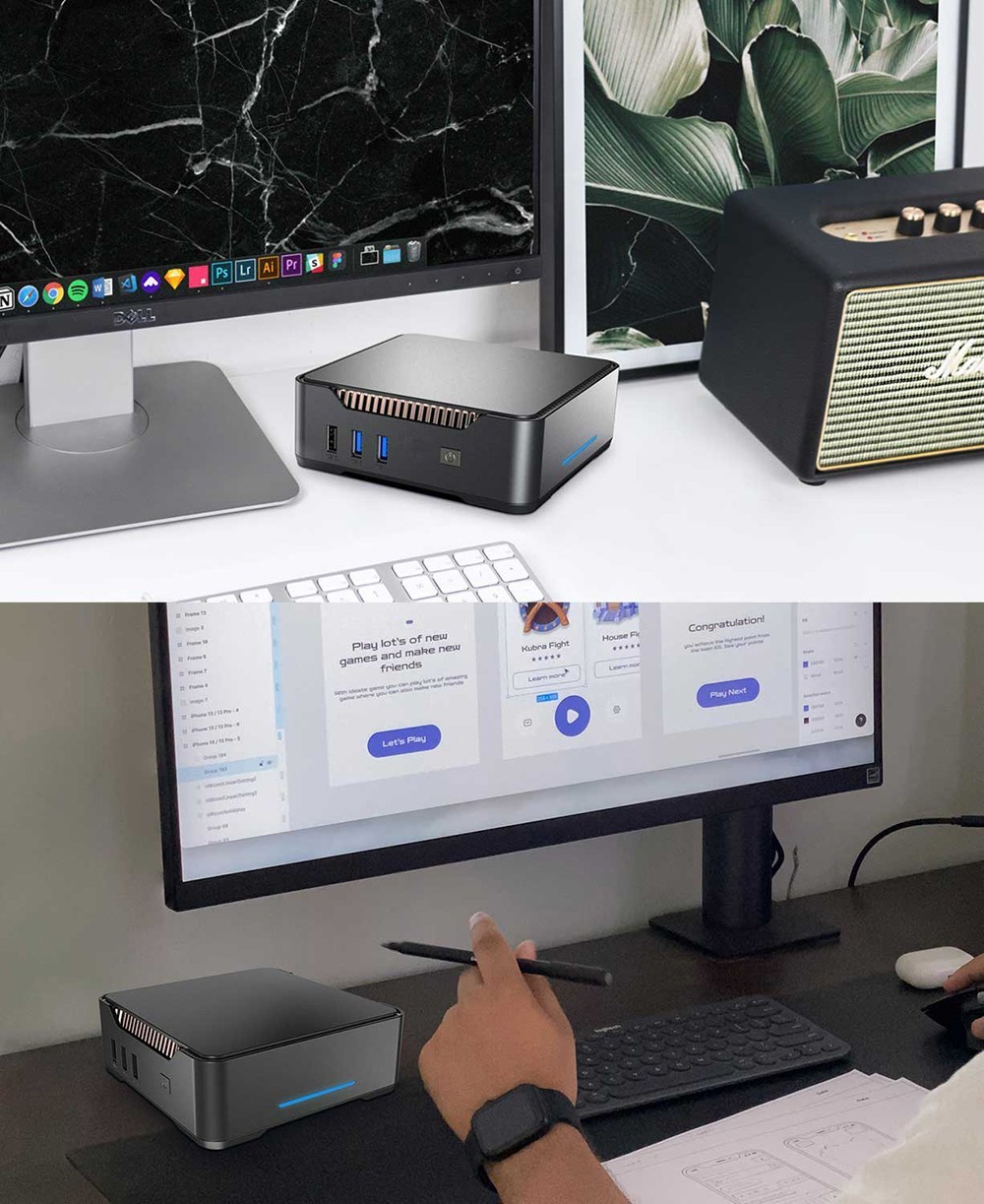 OUVIS GK3 Plus N100 Mini PC, 12th Gen Intel N100 4 Cores up to 3.4GHz, 8GB RAM 256GB ROM, 2xUSB 2.0 2xUSB 3.0 Audio, 1000Mbps LAN 2.4/5GHz Wi-Fi BT4.2, 2xHDMI VGA Triple 4K Display, Windows 11 Pro - US Plug