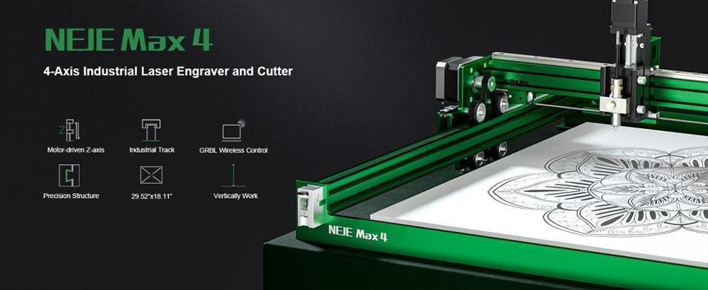 NEJE Max 4 Laser Engraver with Drawing Pen, Auto Air-Assist, 4-Axis Control, 750mm/s Move Speed, Engraving Size 750*460mm, Support Wireless Offline Work