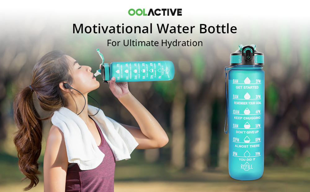 OOLACTIVE GF-1202 32oz Water Bottle with Straw Motivational Water Bottle with Time Marker - Green