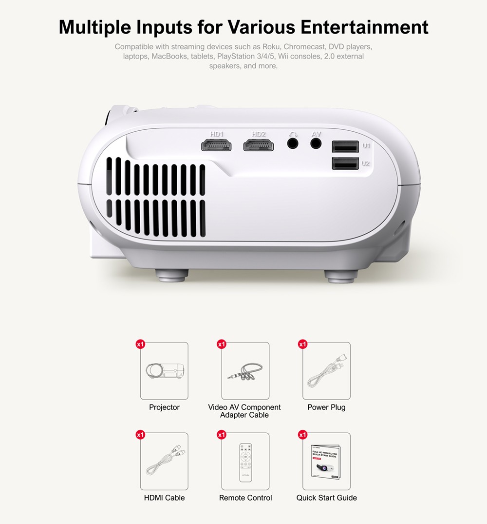 Ultimea Apollo P20 Native 1080P Projector with 300 ANSI 10000:1 Contrast Ratio Bluetooth 4.0
