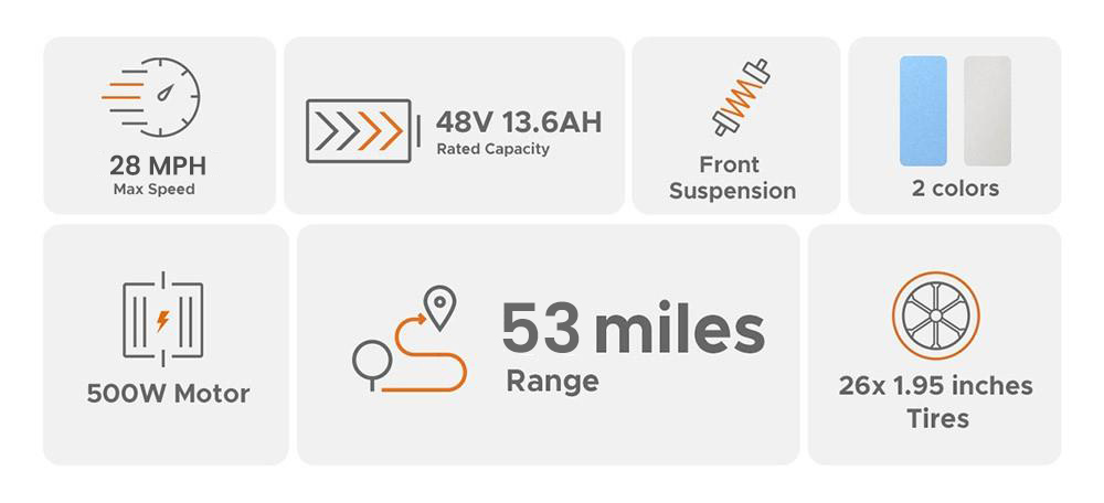 ENGWE P26 Mountain Bike 26 Inch Tire 48V 500W Motor 45Km/h Max Speed 13.6Ah Battery 86KM Range Shimano 7-Speed Gear Front Suspension Electric Bike - Grey