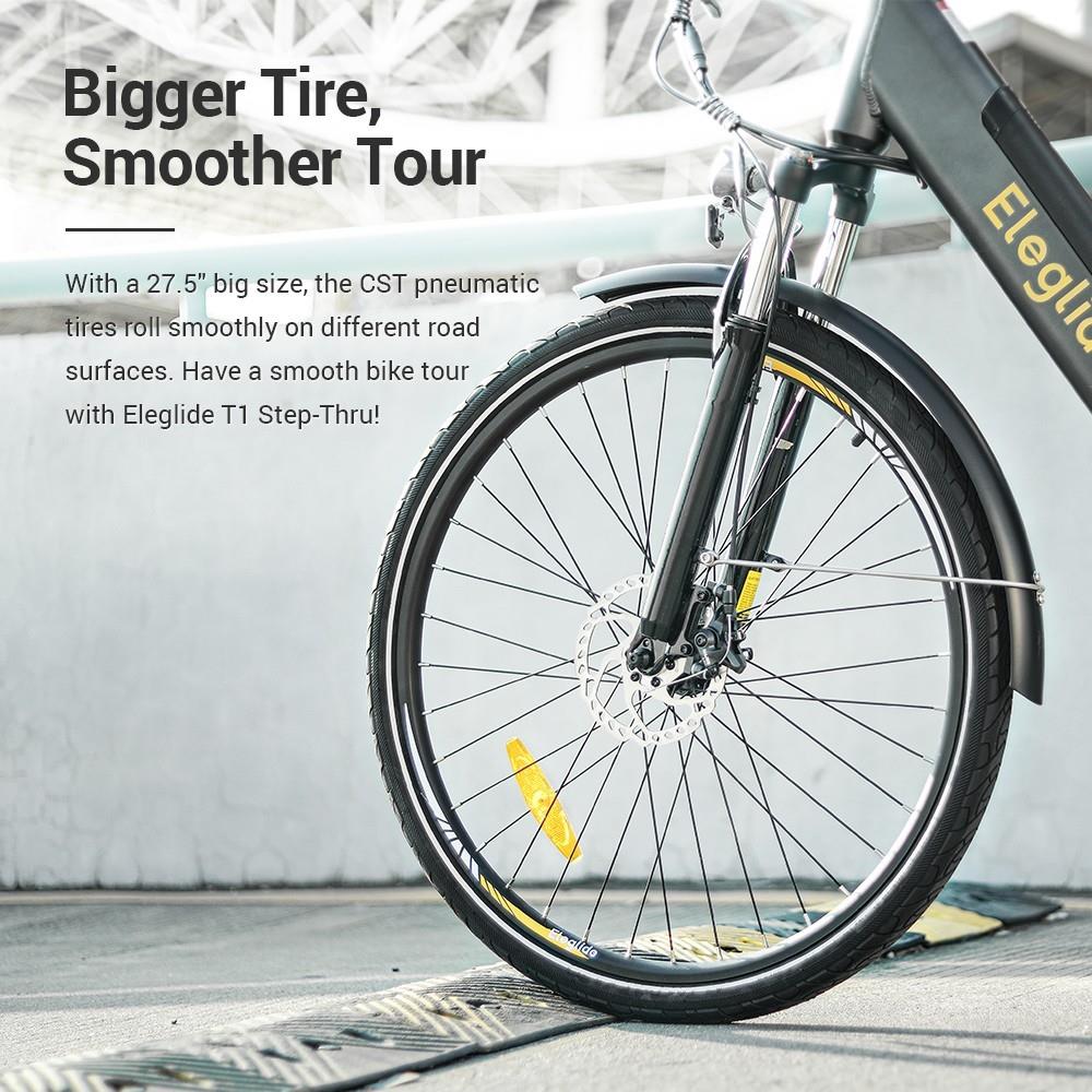 2PCS ELEGLIDE T1 STEP-THRU Electric Trekking Bike 27.5 Inch CST Tires 36V 13AH Battery 250W Brushless Motor Shimano 7 Gears Max Speed 25Km/h Max Range 100KM Max Load 120KG IPX4 Waterproof Dual Disk Brake Trekking E-Bike - Gray