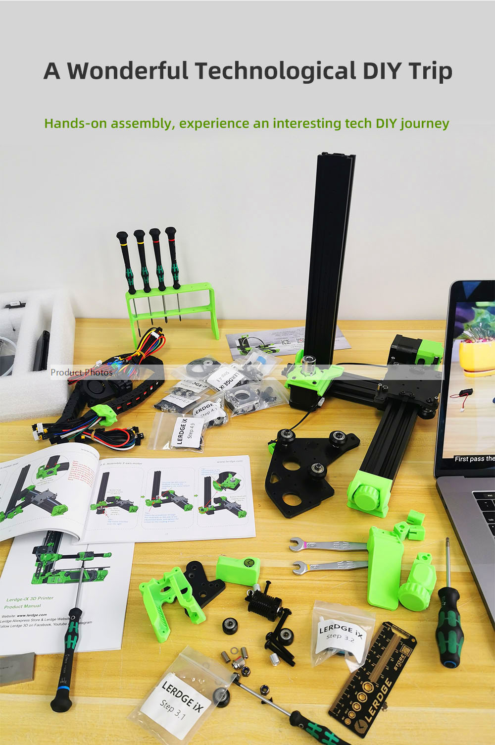 Lerdge iX 3D Printer Kit, Auto Leveling, 0.1mm Printing Accuracy, 200mm/s Printing Speed, PEI Flexible Sheet, 3.5 Inch IPS Touch Screen, TMC2226 Silent Driver, Resume Printing, Full-Metal Extruder, 180*180*180mm - Yellow