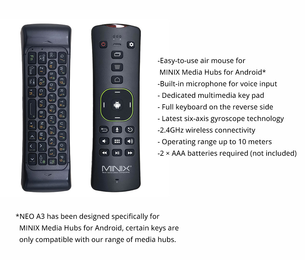 MINIX A3 2.4G Wireless Air Mouse, Hebrew Version, QWERTY Keyboard for Android