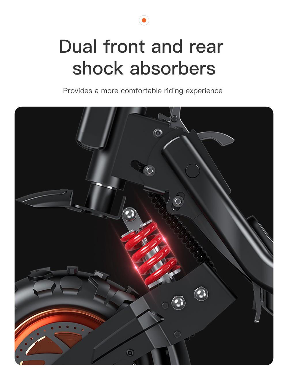 G63 Electric Scooter 11 Inch Pneumatic Off-road Tires 1200W*2 Dual Motors 48V 20Ah Battery 34.2MPH Max Speed 31Miles Range Tuya APP Control Removable Battery Black