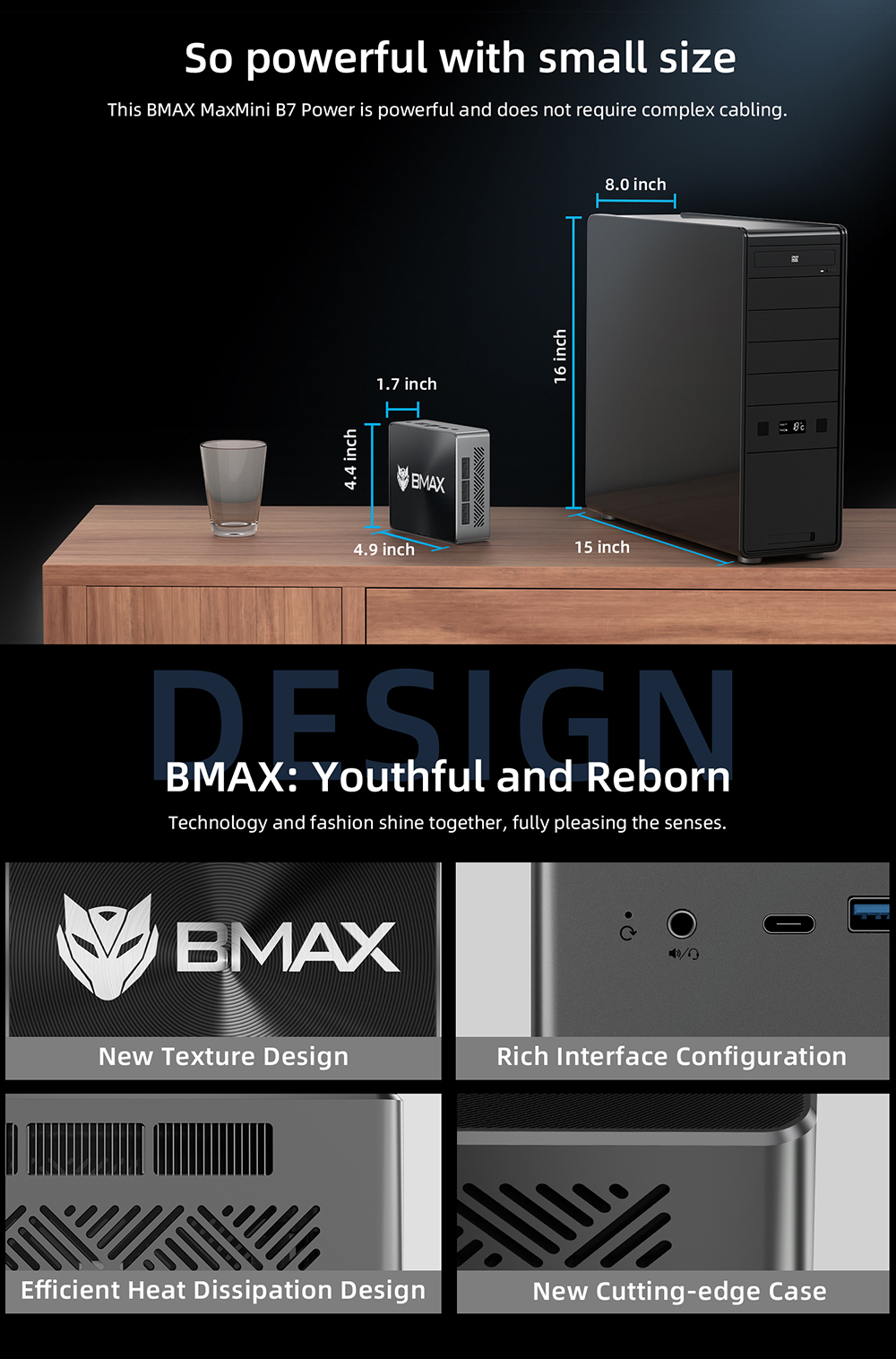 BMAX B7 Power Mini PC, Intel Core i7-11390H 4 Cores up to 5.0GHz, 16GB DDR4 1TB SSD, 2xHDMI 2.0b Type-C 4K Triple Display, 2xUSB3.0 2xUSB2.0 1000Mbps LAN, WiFi 6 BT 5.2 3.5mm Audio, Windows 11 Pro- EU