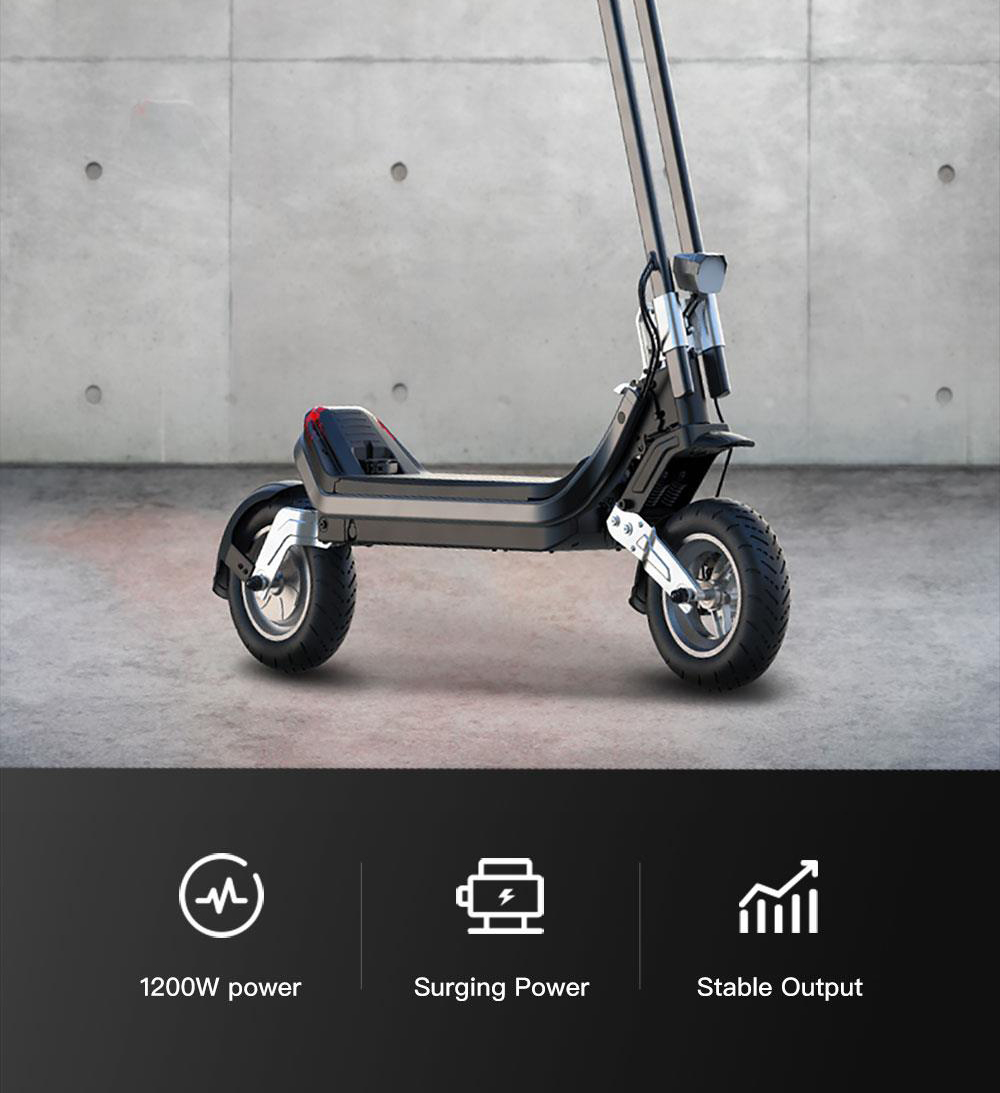 G63 Electric Scooter 1200W Single Motor 48V 15Ah Battery 50Km/h Max Speed 50KM Range 11 Inch Pneumatic Tires Tuya APP Control Removable Battery Black
