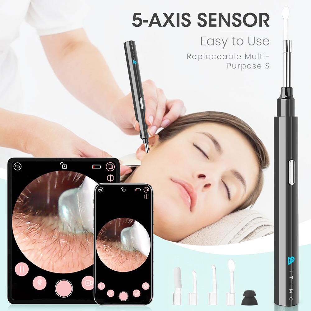 1080P Ear Wax Removal Otoscopes 360 Degree Wide Angle Visual Earwax Removal Camera Ear Cleaner Wireless Otoscope - Black
