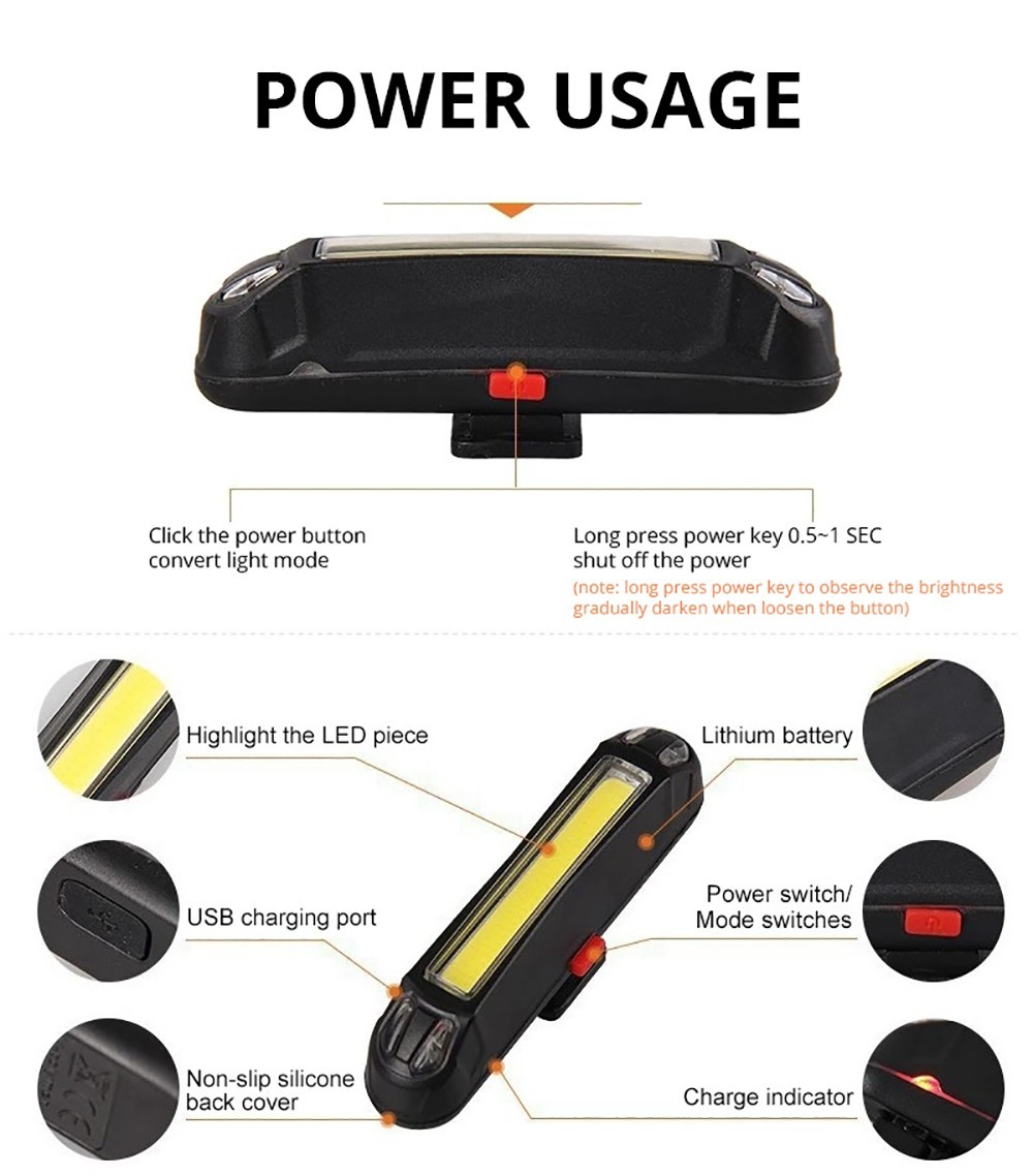 Bike Taillight 5 Lighting Modes USB Charging - Red & White