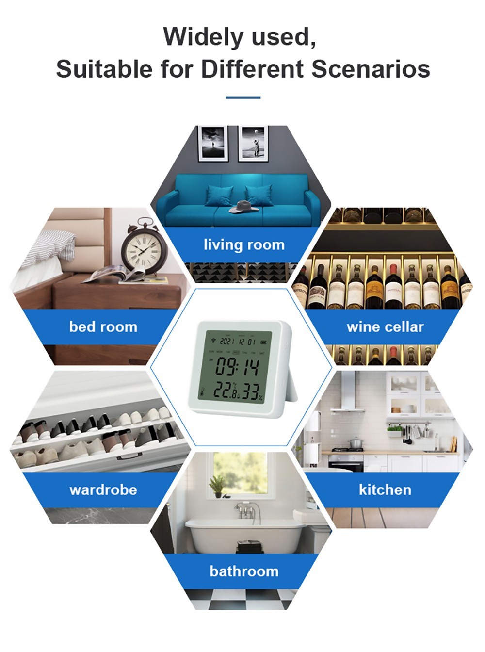 Bluetooth Smart Temperature Humidity Sensor, Backlight Alarm Clock Function, LCD Screen