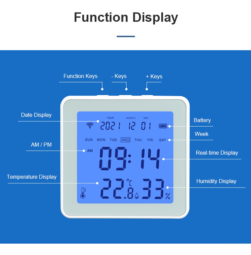 Bluetooth Smart Temperature Humidity Sensor, Backlight Alarm Clock Function, LCD Screen