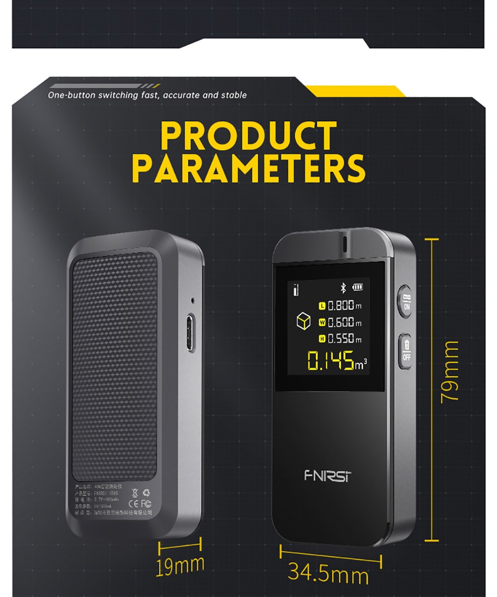 FNIRSI IR40 Smart Laser Rangefinder, Digital Distance Meter, 40M Measurement Range, 360-Degree Gravity Sensor, App Connection, 400mAh Battery - Blue