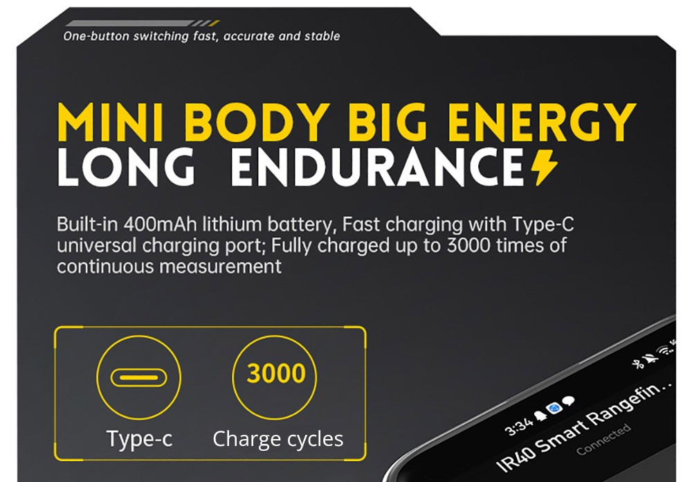 FNIRSI IR40 Smart Laser Rangefinder, Digital Distance Meter, 40M Measurement Range, 360-Degree Gravity Sensor, App Connection, 400mAh Battery - Blue