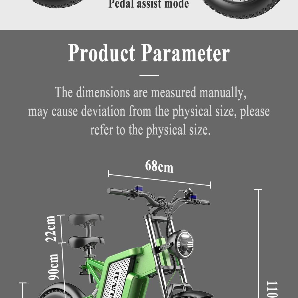 GUNAI MX25 Electric Mountain Bike 20*4.0 Inch Fat Tires 1000W Brushless Motor 50Km/h Max Speed 48V 25Ah Battery Shimano 7-Speed 75KM Mileage Range 200KG Payload Electric Bicycle - Green