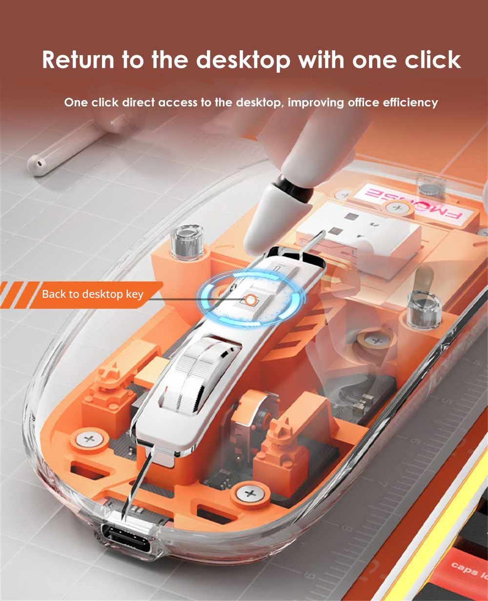 HXSJ T900 2.4G & Bluetooth Wireless Mouse 800-2400 DPI Adjustable RGB Light Mute Click - Blue