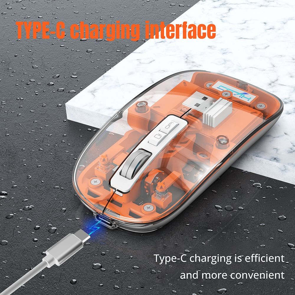 HXSJ T900 2.4G & Bluetooth Wireless Mouse 800-2400 DPI Adjustable RGB Light Mute Click - Blue