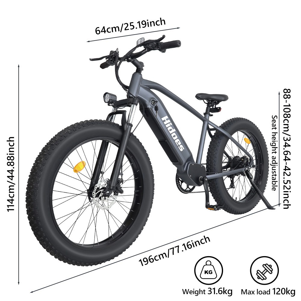 Hidoes HD-B5 Electric Mountain Bike 26*4.0in Fat Tire 1200W Brushless Gear Hub Motor 60km/h Max Speed 48V 17.5Ah Battery