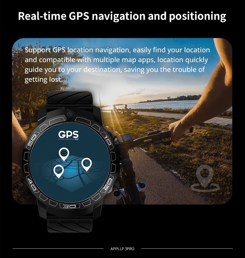 LOKMAT APPLLP 3 PRO Smart Watch Phone 4GB RAM 64GB ROM Android 4G SIM Network GPS Sports Fitness Tracker Dual Camera