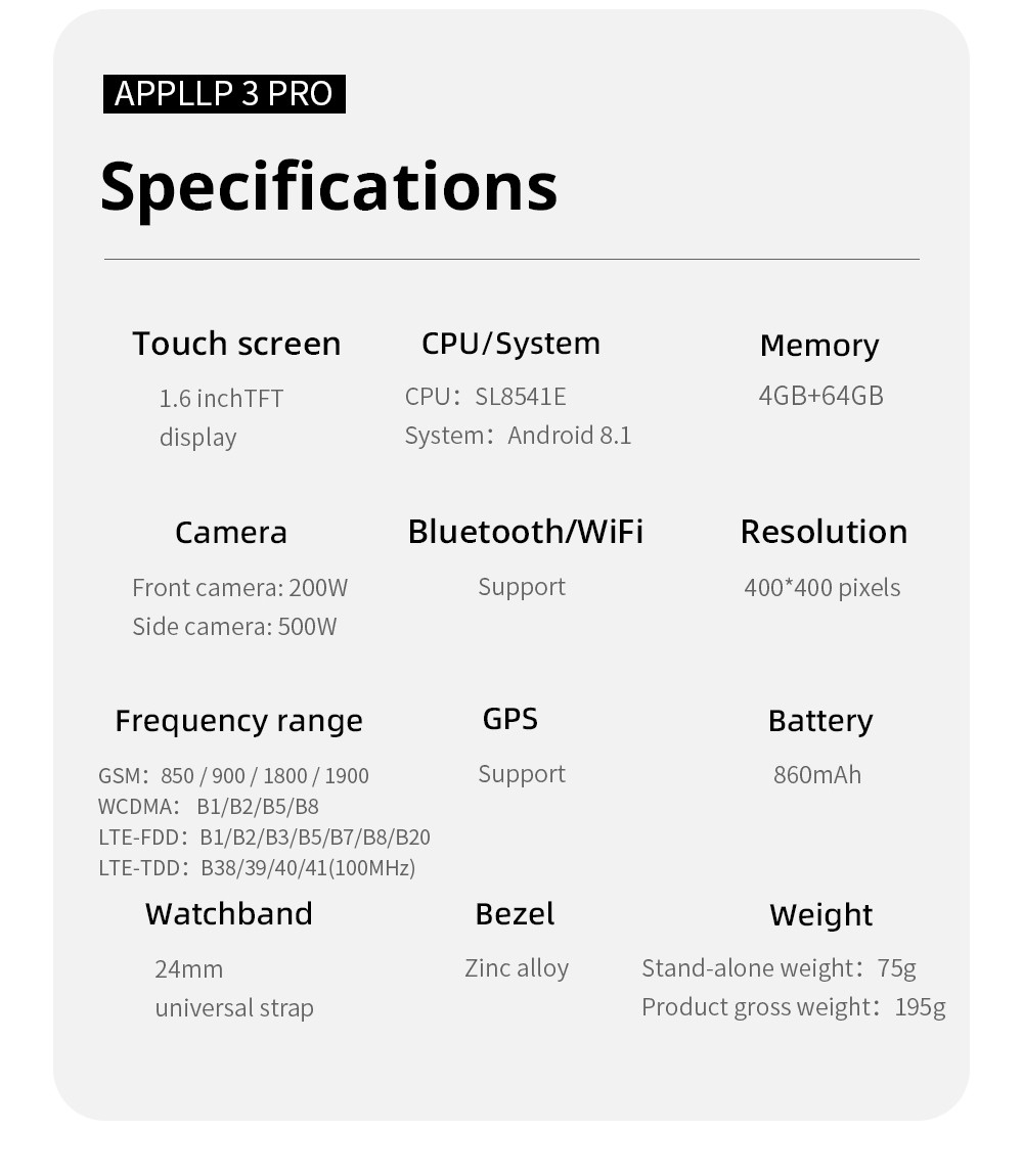 LOKMAT APPLLP 3 PRO Smart Watch Phone 4GB RAM 64GB ROM Android 4G SIM Network GPS Sports Fitness Tracker Dual Camera