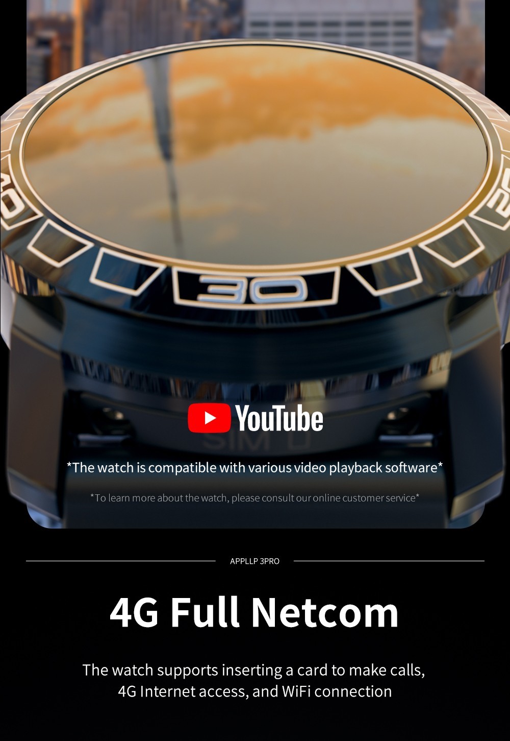 LOKMAT APPLLP 3 PRO Smart Watch Phone 4GB RAM 64GB ROM Android 4G SIM Network GPS Sports Fitness Tracker Dual Camera