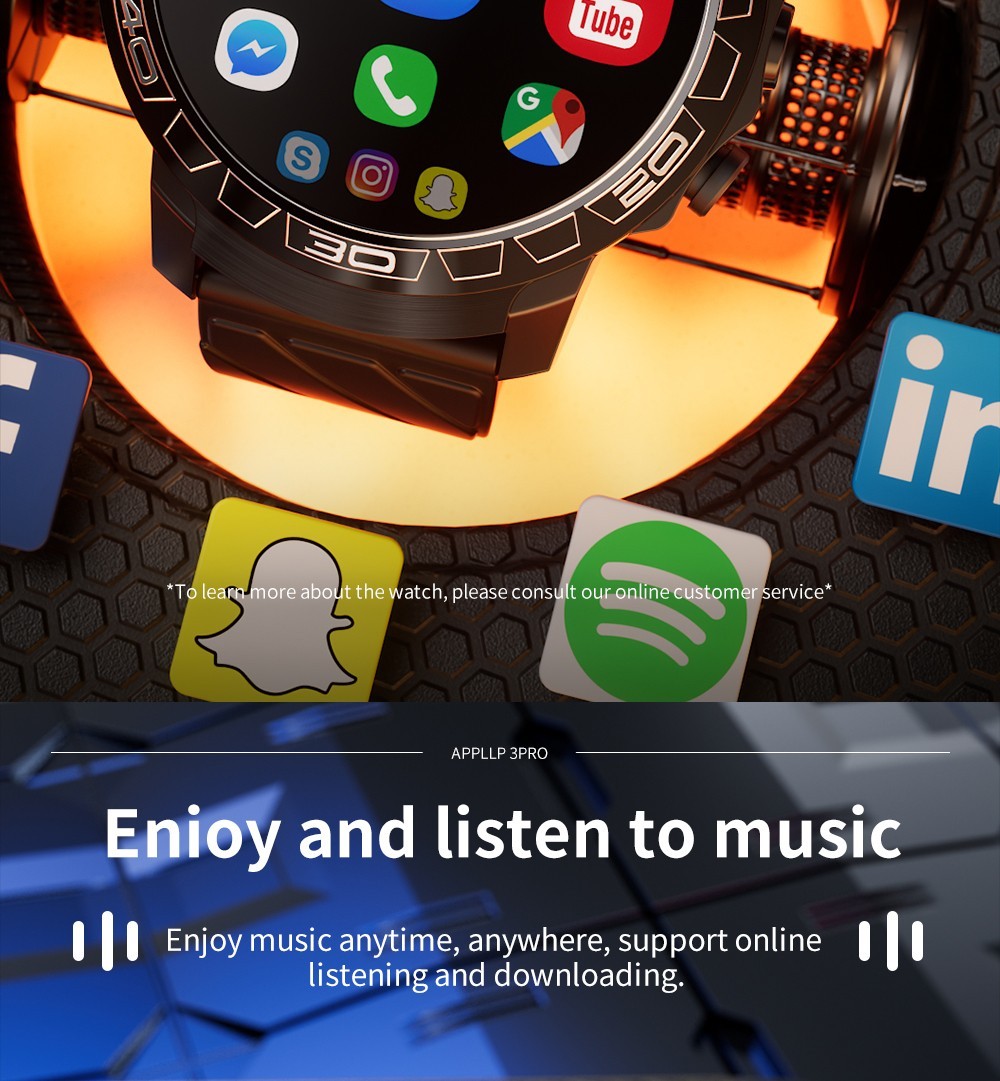 LOKMAT APPLLP 3 PRO Smart Watch Phone 4GB RAM 64GB ROM Android 4G SIM Network GPS Sports Fitness Tracker Dual Camera