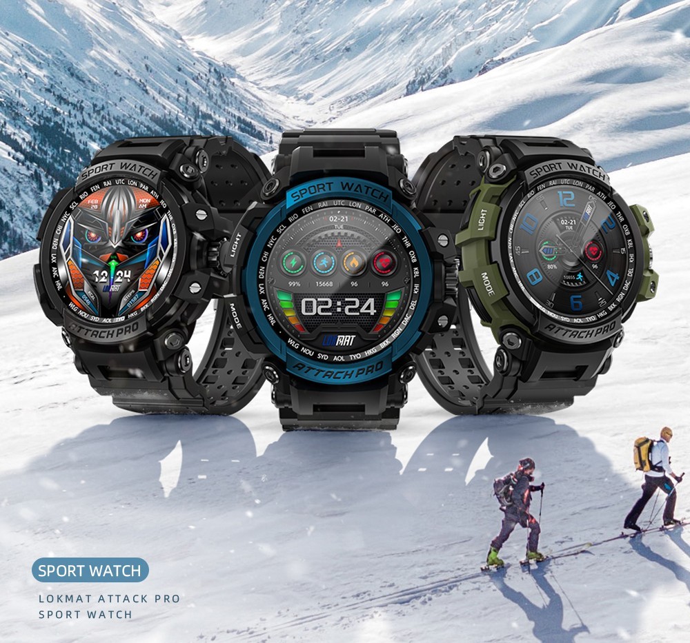 LOKMAT ATTACK Pro Smartwatch 1.32in TFT LCD Screen Bluetooth 5.1 IP68 Waterproof HR & BP Monitor, Fitness Tracker - Blue