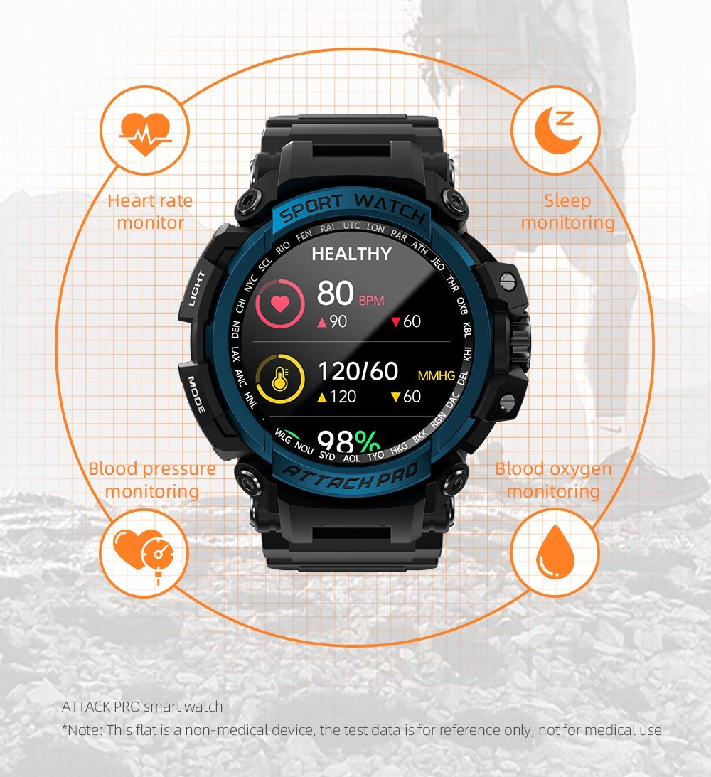LOKMAT ATTACK Pro Smartwatch 1.32in TFT LCD Screen Bluetooth 5.1 IP68 Waterproof HR & BP Monitor, Fitness Tracker - Blue