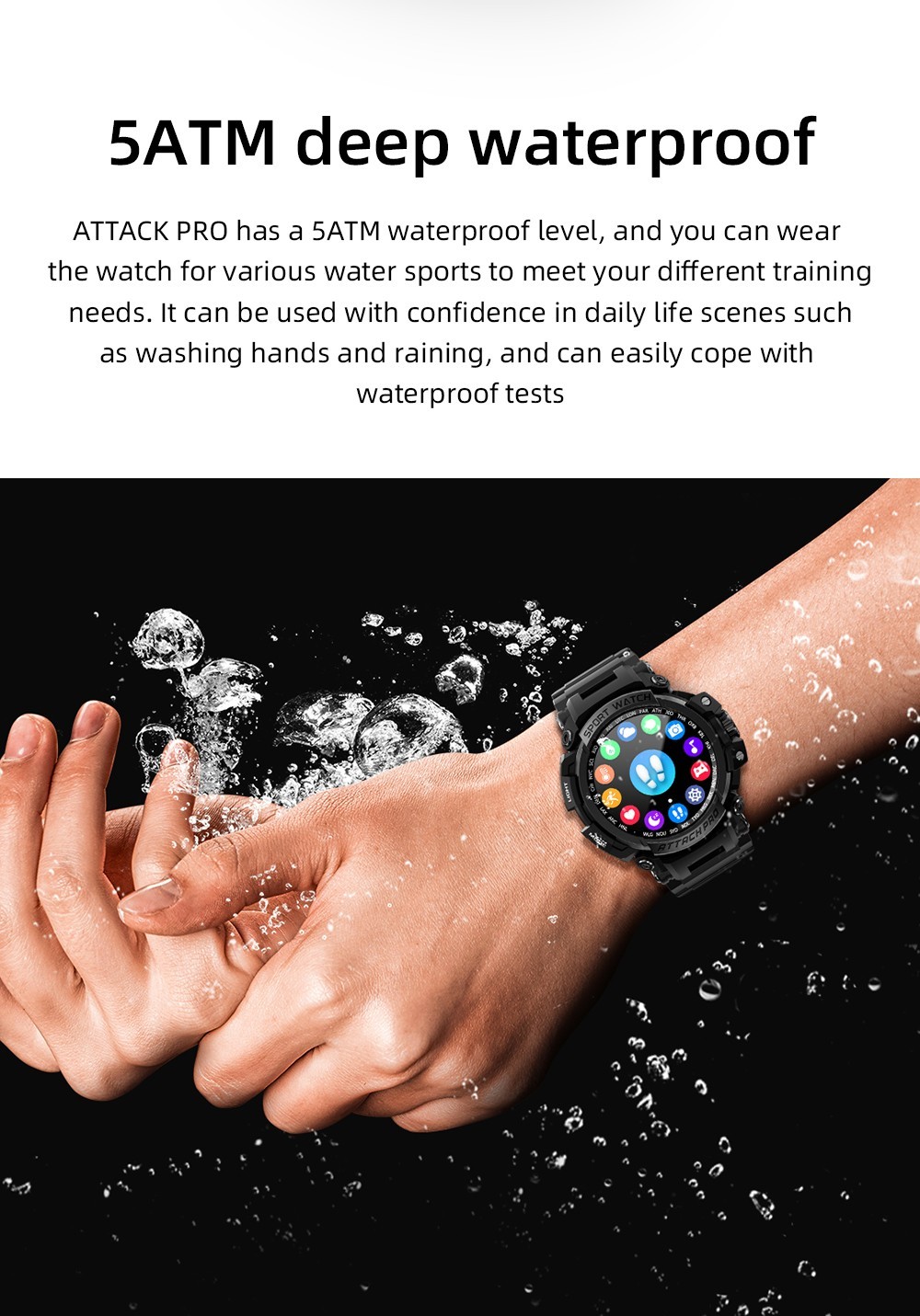 LOKMAT ATTACK Pro Smartwatch 1.32in TFT LCD Screen Bluetooth 5.1 IP68 Waterproof HR & BP Monitor, Fitness Tracker - Blue