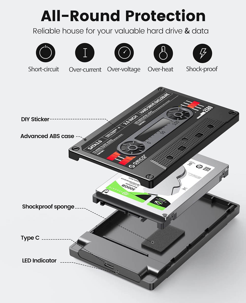ORICO 2.5'' Hard Drive Enclosure USB3.0 to SATA