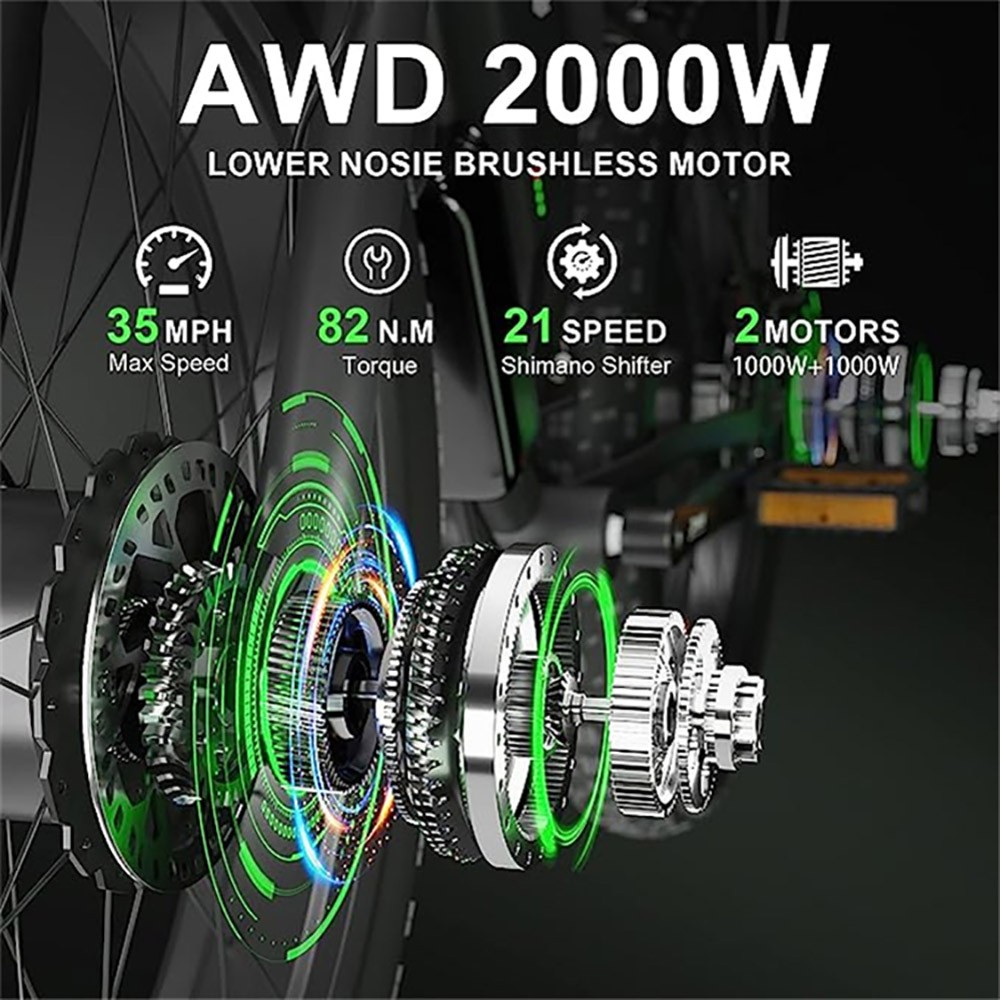 SMLRO XDC600 Electric Bike 26*4.0in All Terrain Fat Tires 1000W*2 Motors 55 km/h Max Speed 48V 22.4Ah Battery 140km Range