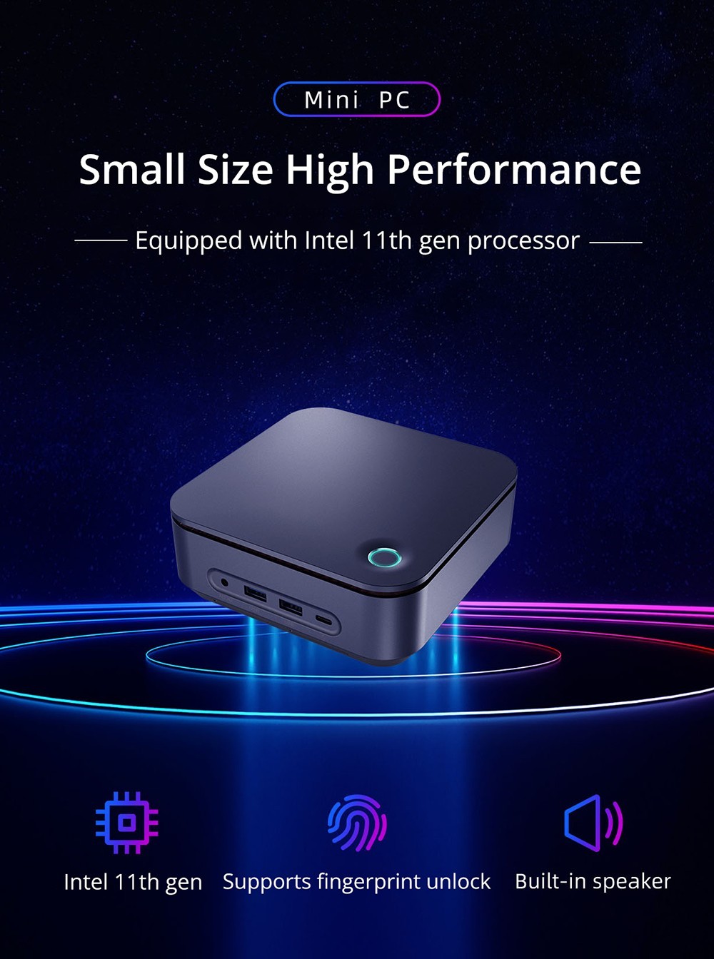 TK11-A0 Mini PC Intel Core i5-11390H, 32GB DDR4 1TB SSD, Windows 11 Pro, WiFi 5, 1000M LAN - EU